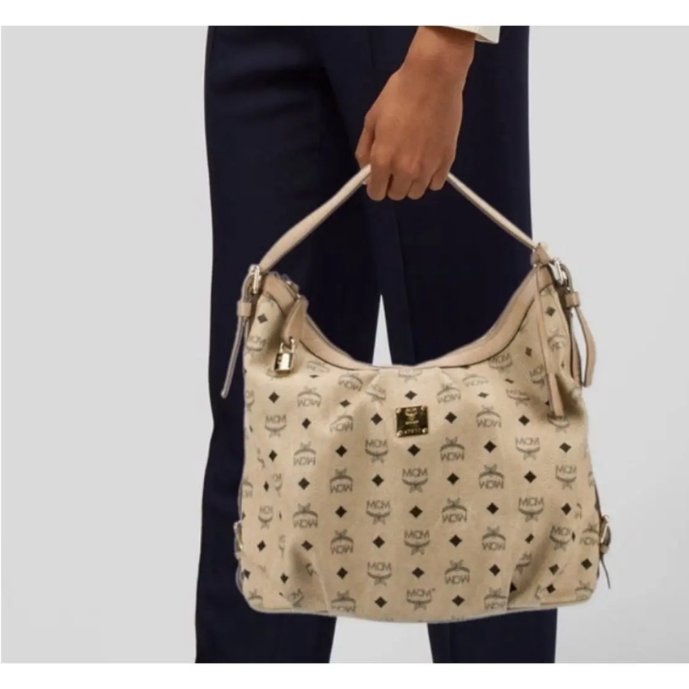 MCM Visetos Leather Tan Shoulder Bag